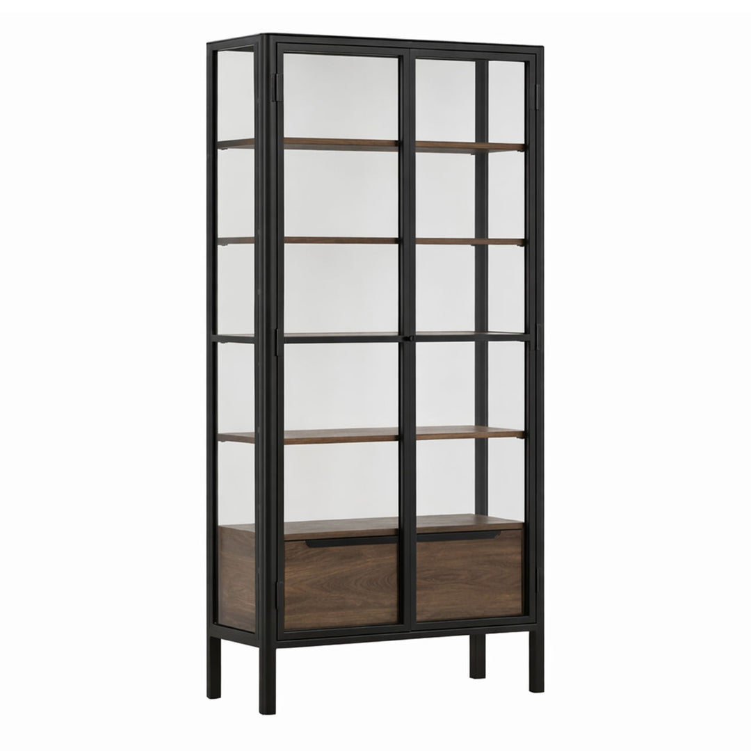 Ashby Glass and Wood Storage Cabinet, three-quarter studio view