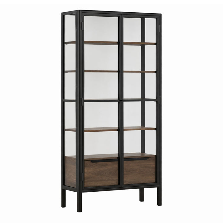 Ashby Glass and Wood Storage Cabinet, three-quarter studio view