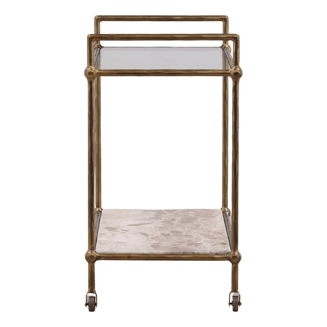 Vertelle Marble Glass Bar Cart, profile view