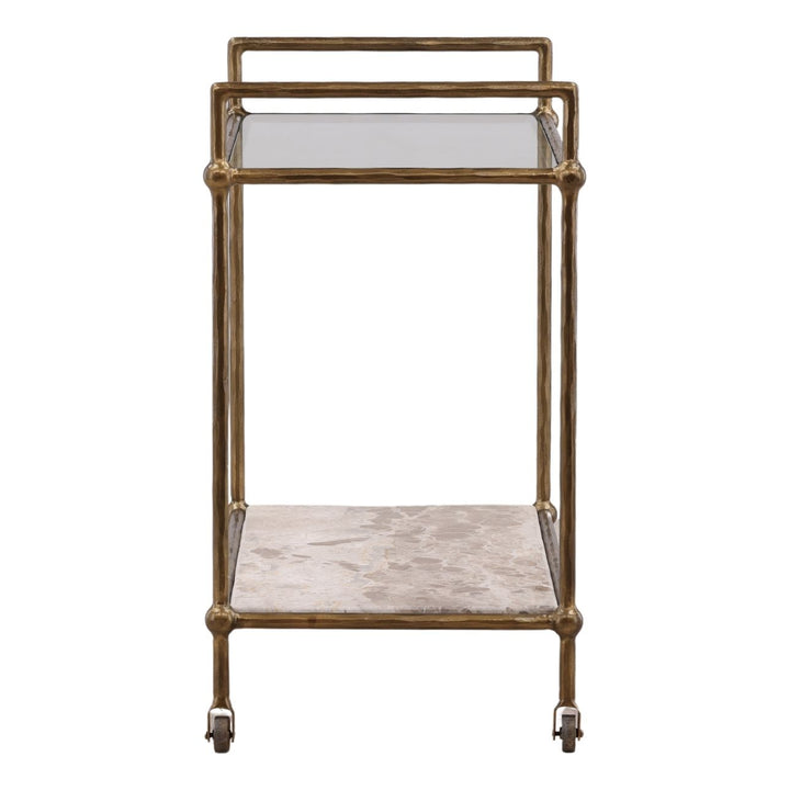 Vertelle Marble Glass Bar Cart, profile view