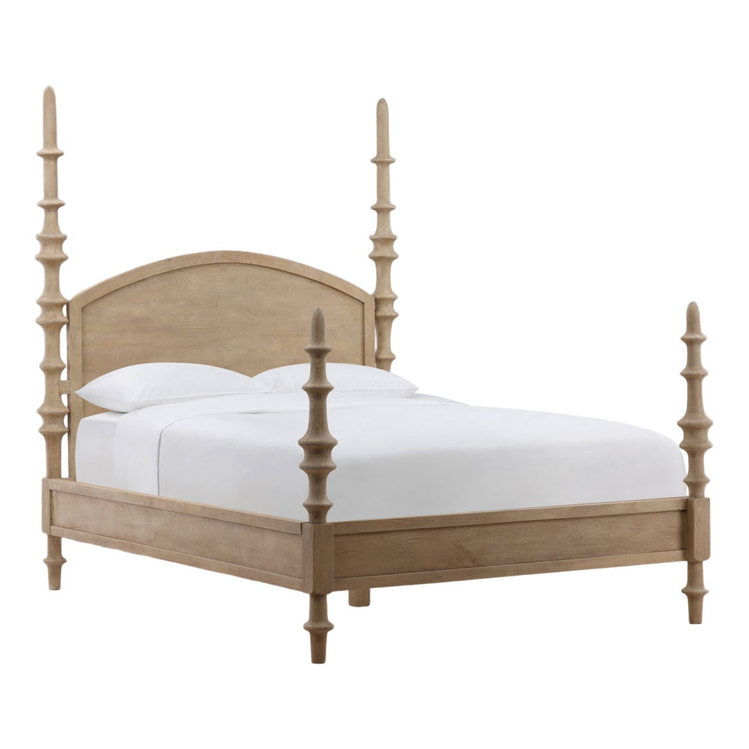Sage Natural Mango Wood Bed, three-quarter studio view
