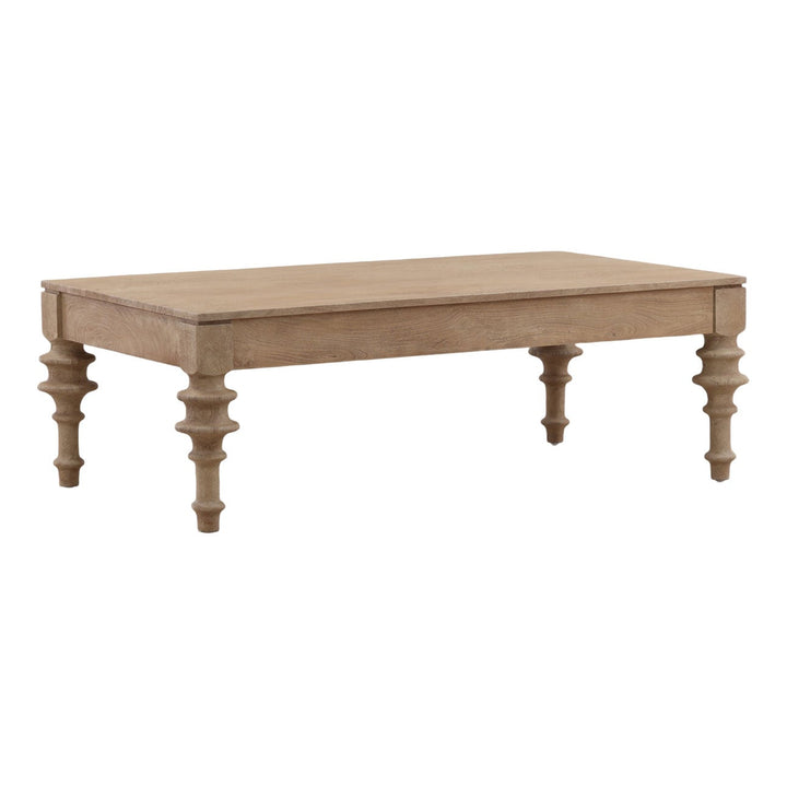 Nolan Mango Wood Coffee Table, three-quarter studio view