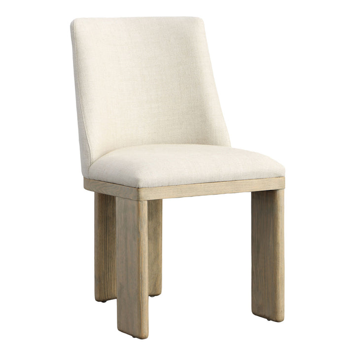 Aster Upholstered Ash Dining Chair, Beige Linen and Warm Wash, three-quarter studio view