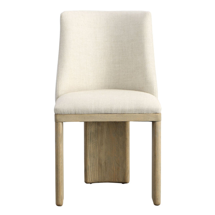 Aster Upholstered Ash Dining Chair, Beige Linen and Warm Wash, front view