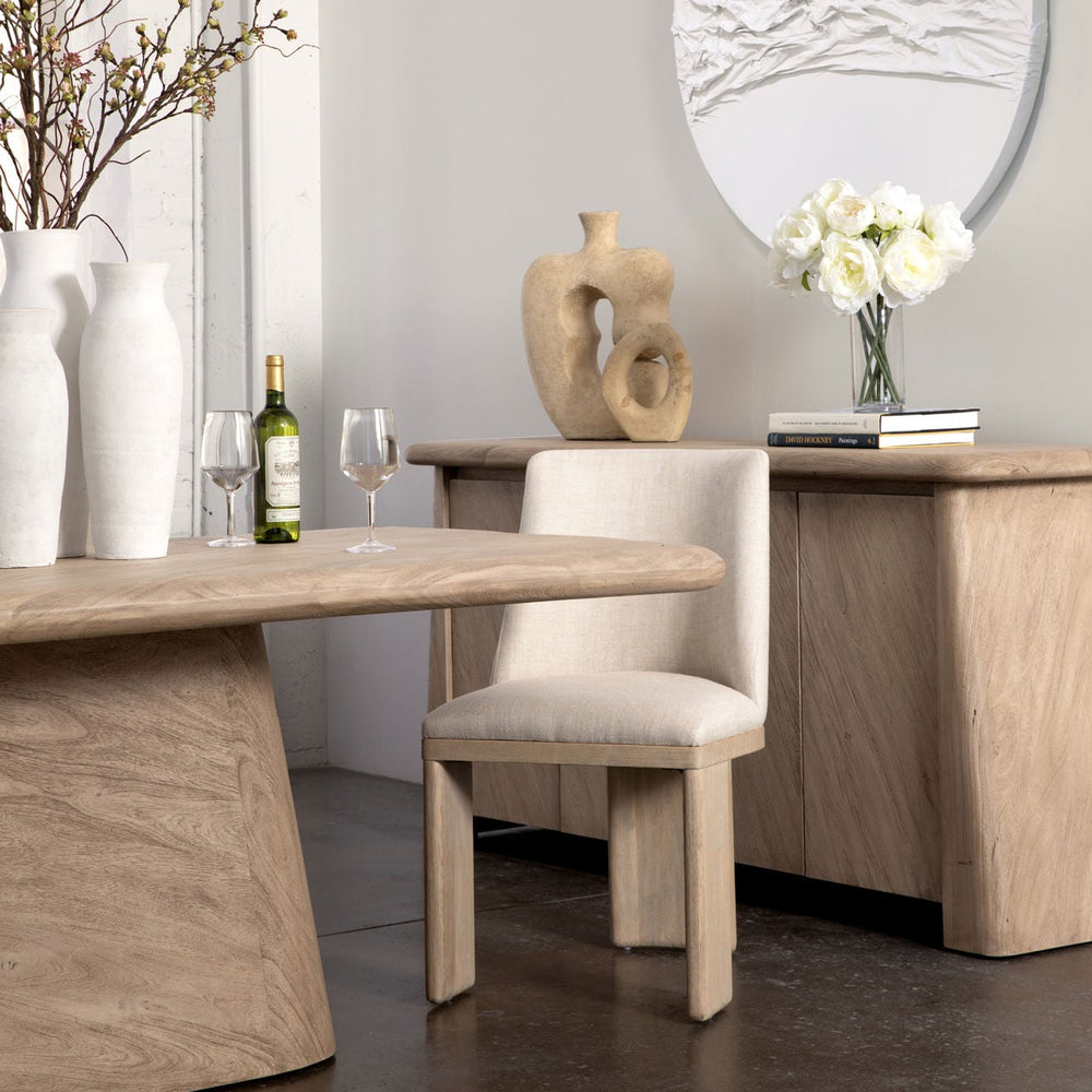 Aster Upholstered Ash Dining Chair, Beige Linen and Warm Wash, lifestyle view