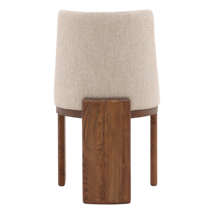 Aster Upholstered Ash Dining Chair, Sand Boucle and Brown, back view