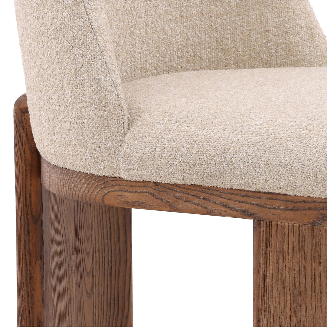 Aster Upholstered Ash Dining Chair, Sand Boucle and Brown, detail 3 view