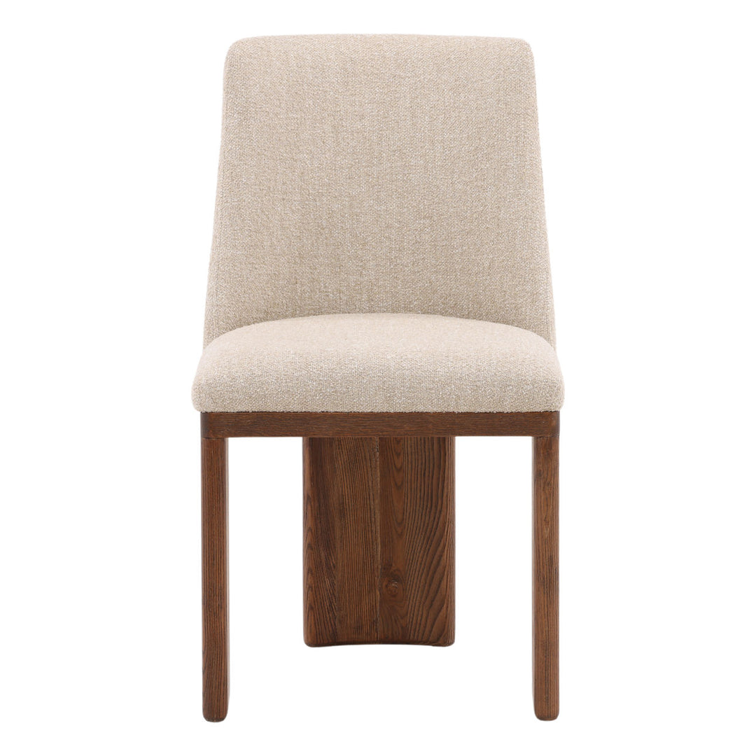 Aster Upholstered Ash Dining Chair, Sand Boucle and Brown, front view