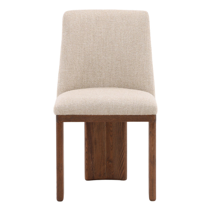 Aster Upholstered Ash Dining Chair, Sand Boucle and Brown, front view