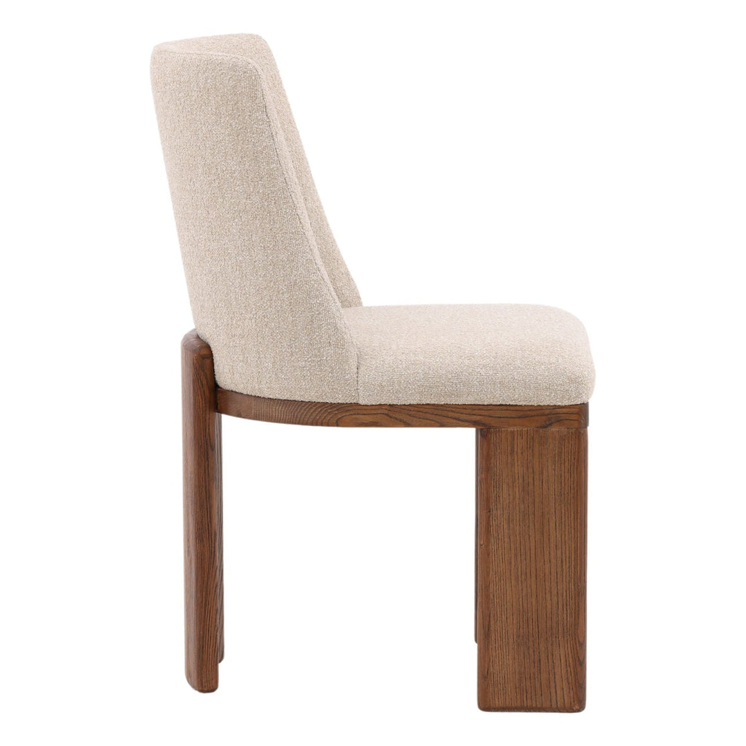 Aster Upholstered Ash Dining Chair, Sand Boucle and Brown, profile view