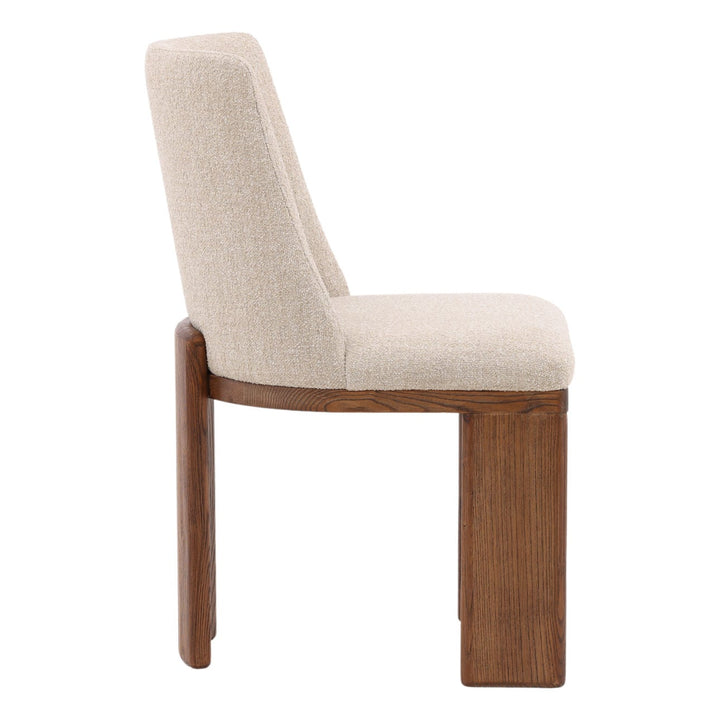 Aster Upholstered Ash Dining Chair, Sand Boucle and Brown, profile view