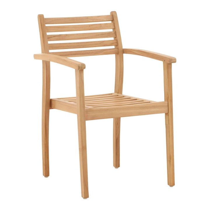 Verren Stacking Teak Outdoor Dining Chair, three-quarter studio view