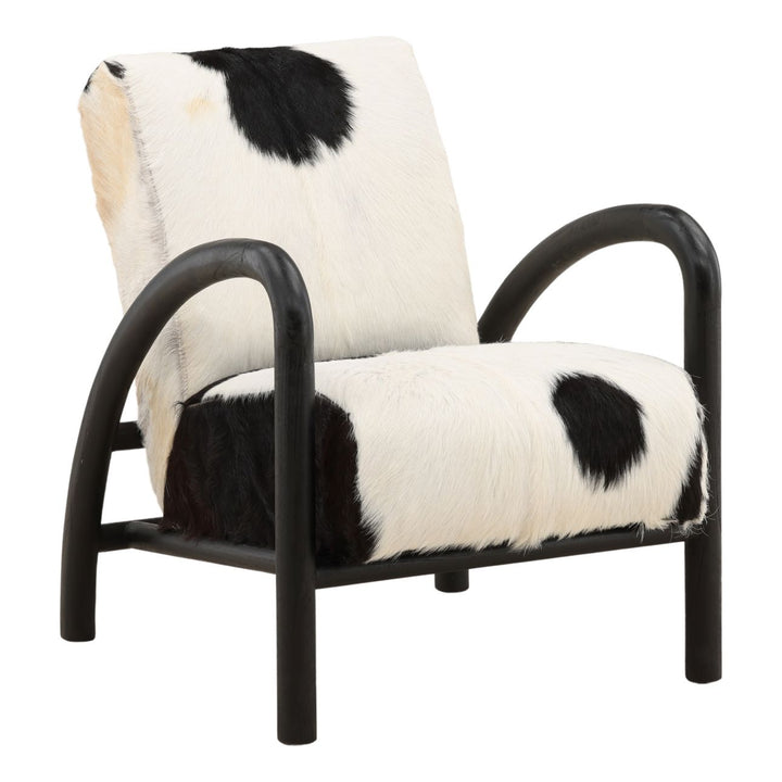 Charlen Goat Hide and Teak Lounge Chair, Black, three-quarter studio view