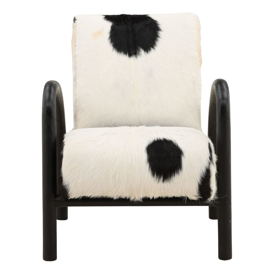 Charlen Goat Hide and Teak Lounge Chair, Black, front view