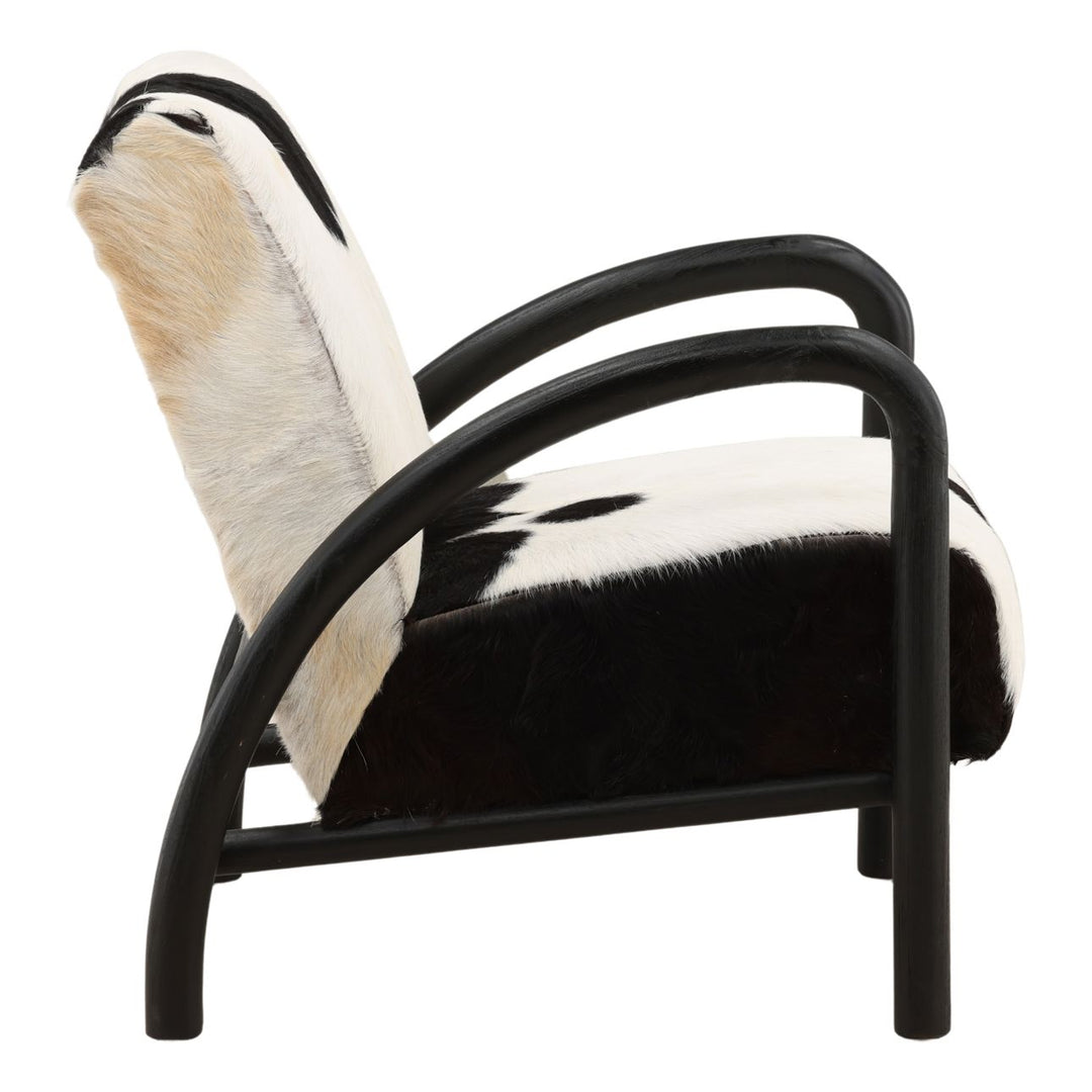 Charlen Goat Hide and Teak Lounge Chair, Black, profile view