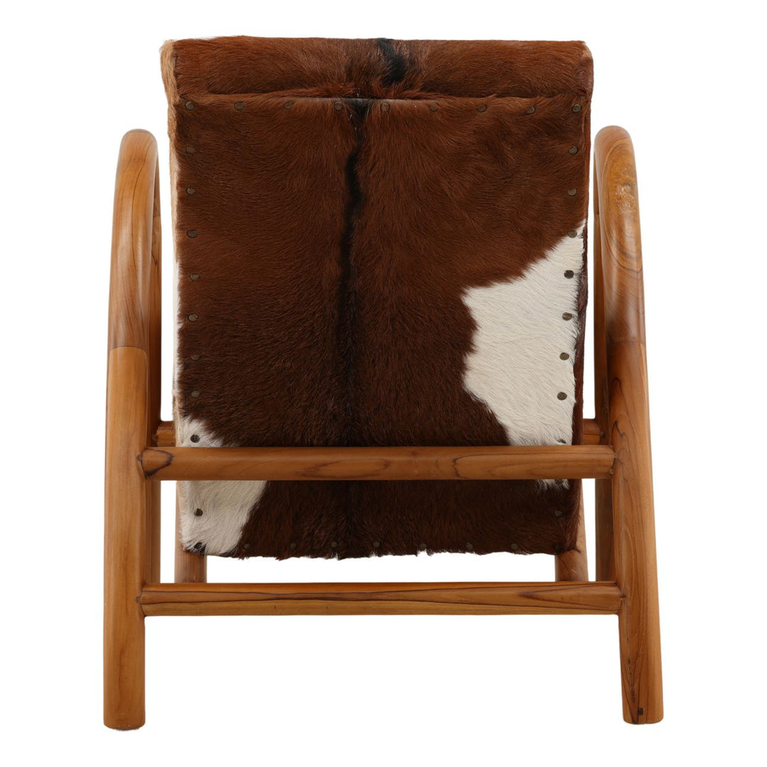 Charlen Goat Hide and Teak Lounge Chair, Brown, back view