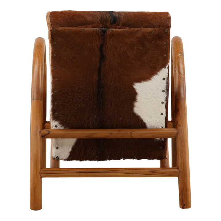 Charlen Goat Hide and Teak Lounge Chair, Brown, back view