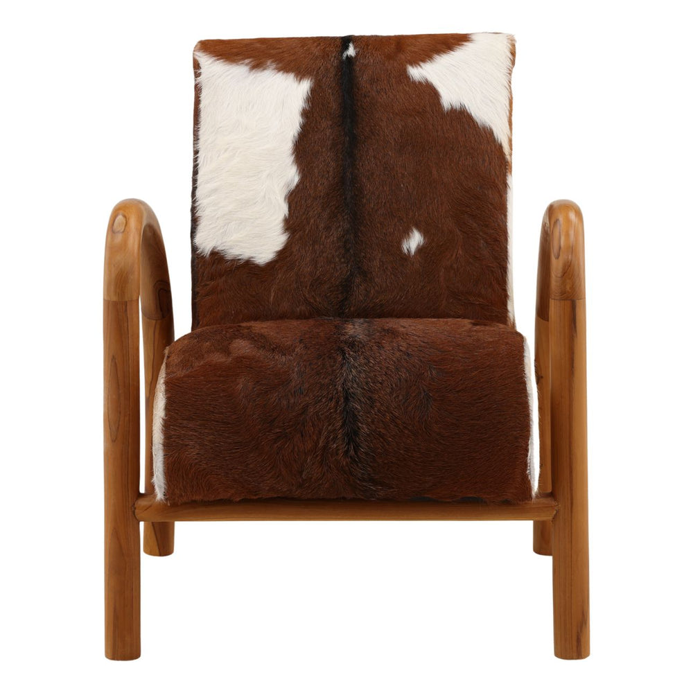 Charlen Goat Hide and Teak Lounge Chair, Brown, front view