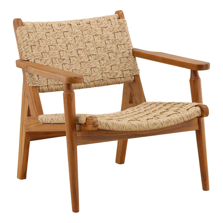 Parlen Woven Teak Outdoor Lounge Chair, three-quarter studio view