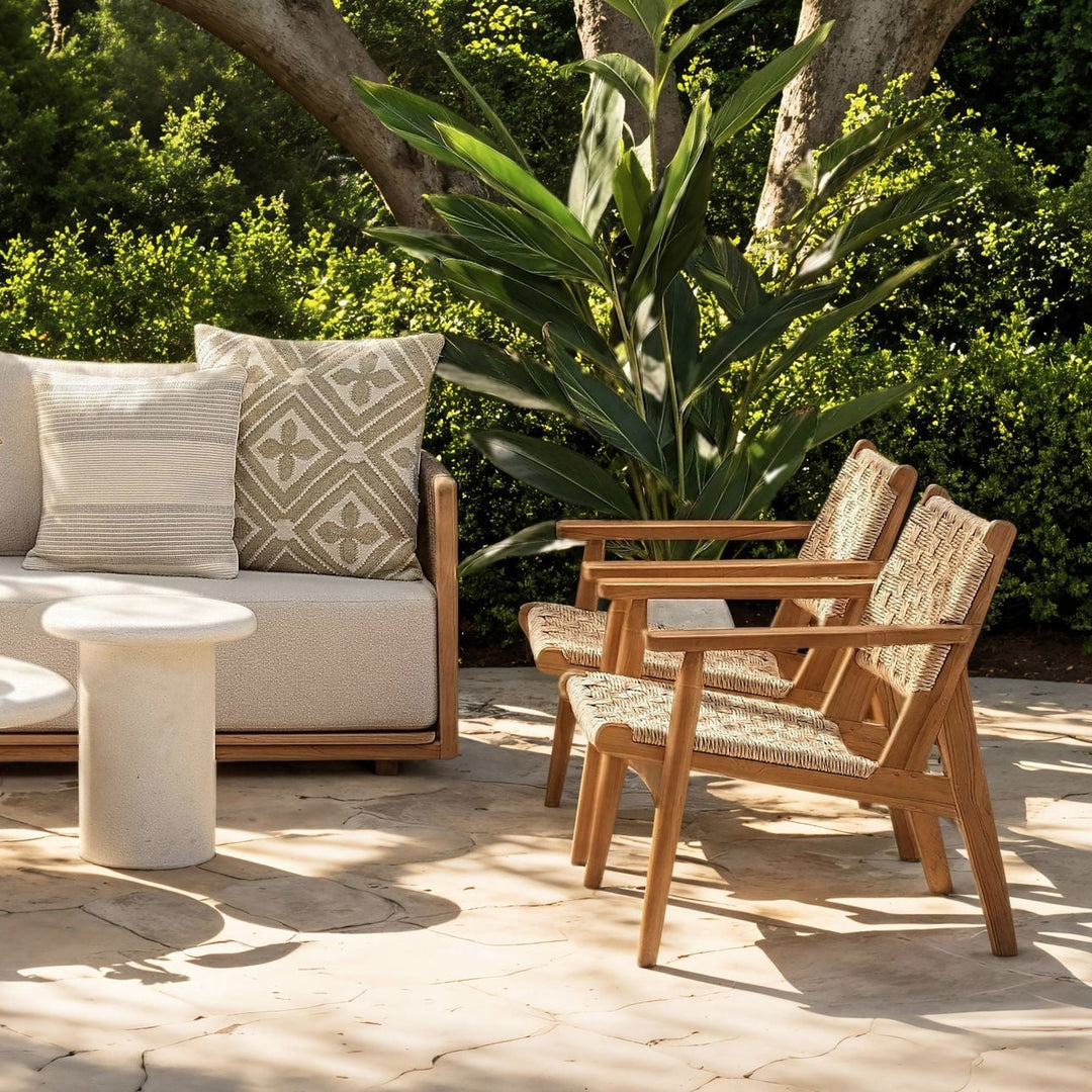 Parlen Woven Teak Outdoor Lounge Chair, lifestyle view