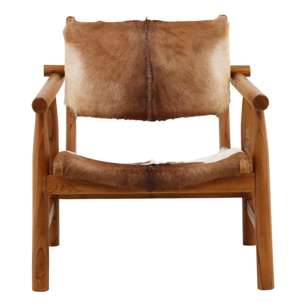 Dunwell Goat Hide and Teak Lounge Chair, front view