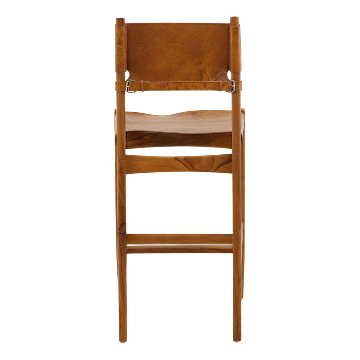 Rossen Leather Teak Counter Stool, back view