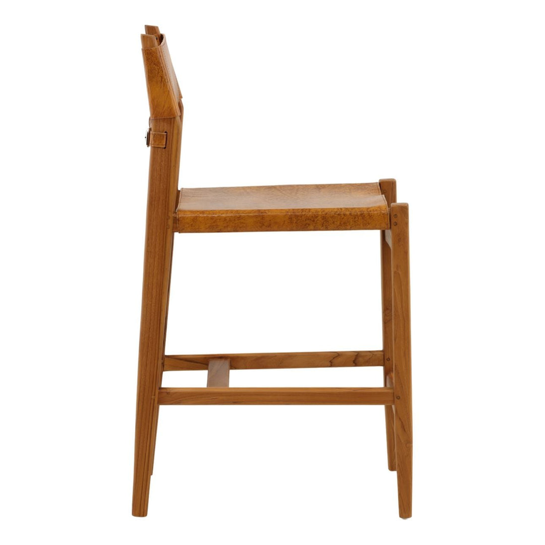 Rossen Leather Teak Counter Stool, profile view