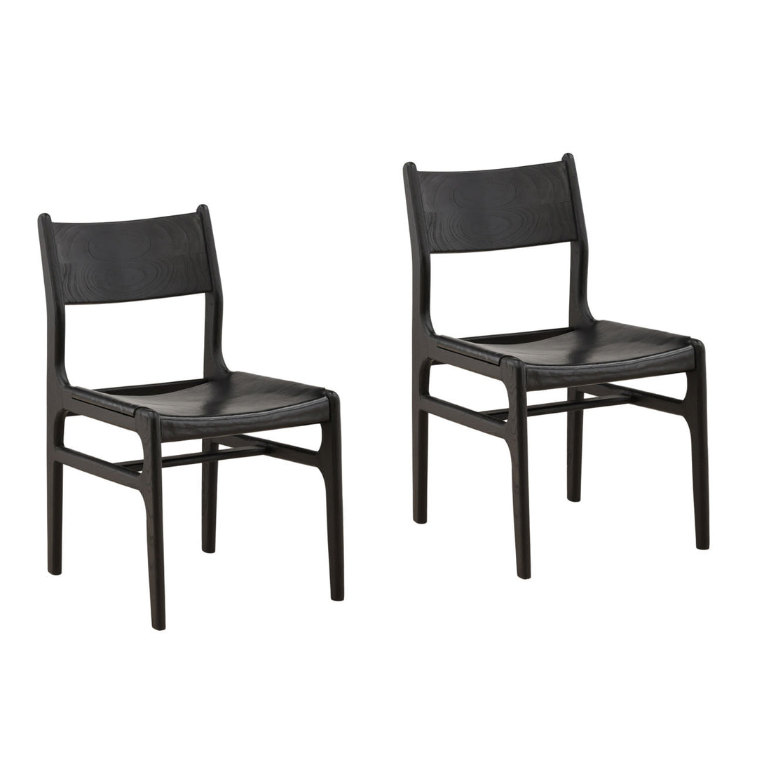 Leandro Black Leather Dining Chairs, Set of 2, three-quarter studio view