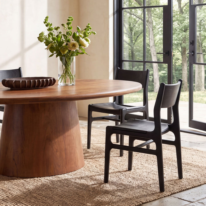 Leandro Black Leather Dining Chairs, Set of 2, lifestyle view