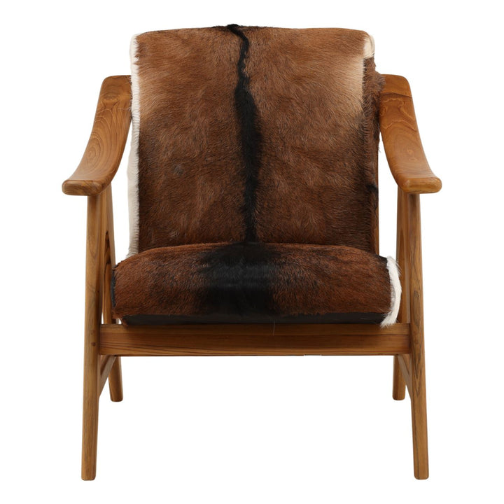 Norwell Goat Hide Teak Lounge Chair, front view