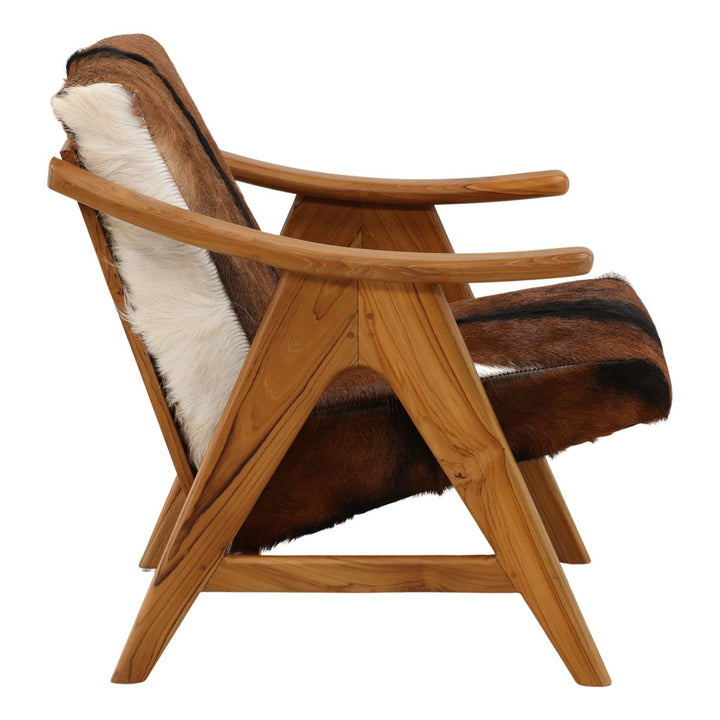 Norwell Goat Hide Teak Lounge Chair, profile view