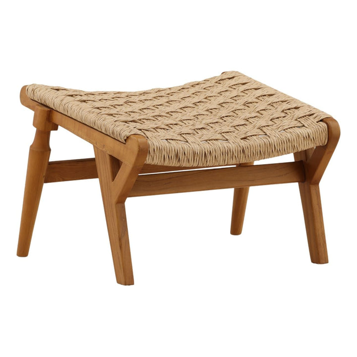 Parren Woven Teak Outdoor Ottoman, three-quarter studio view