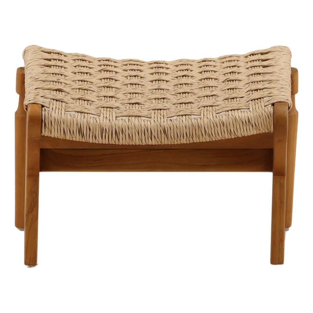 Parren Woven Teak Outdoor Ottoman, front view