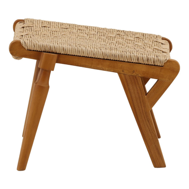 Parren Woven Teak Outdoor Ottoman, profile view