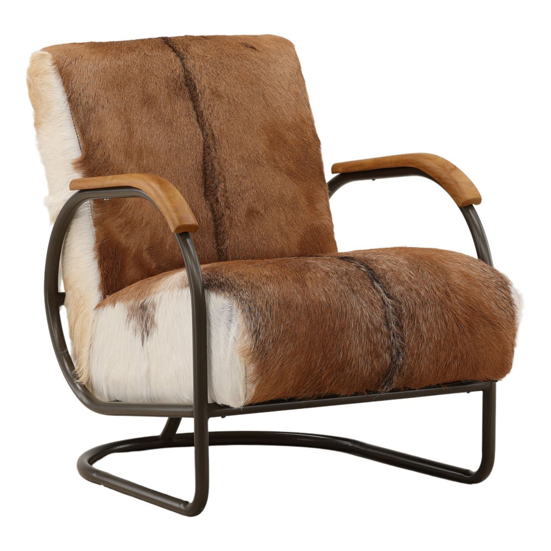 Newell Goat Hide Metal Frame Lounge Chair, three-quarter studio view