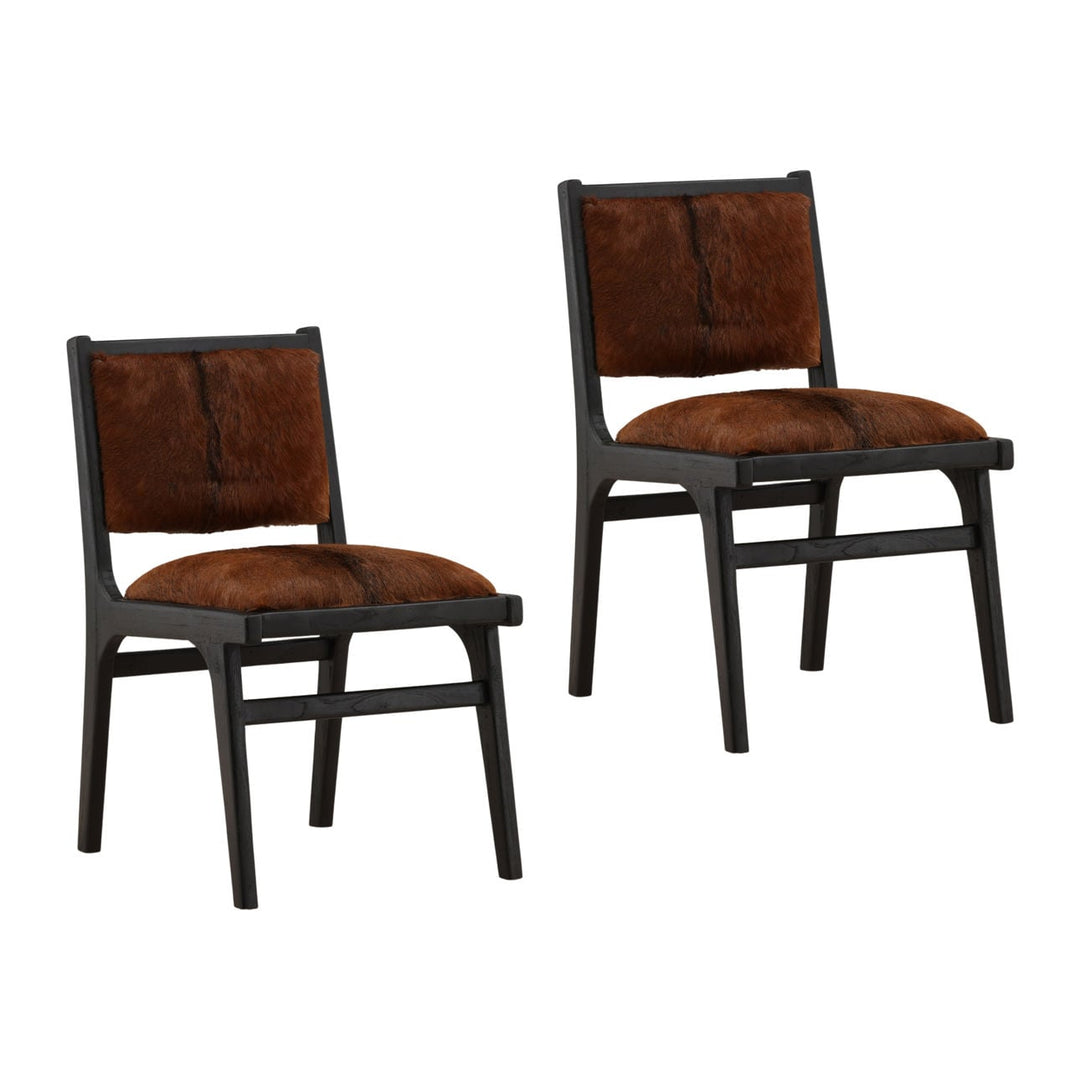 Claye Hide and Teak Dining Chairs, Set of 2, three-quarter studio view