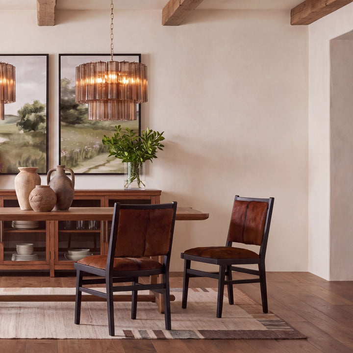 Claye Hide and Teak Dining Chairs, Set of 2, lifestyle view