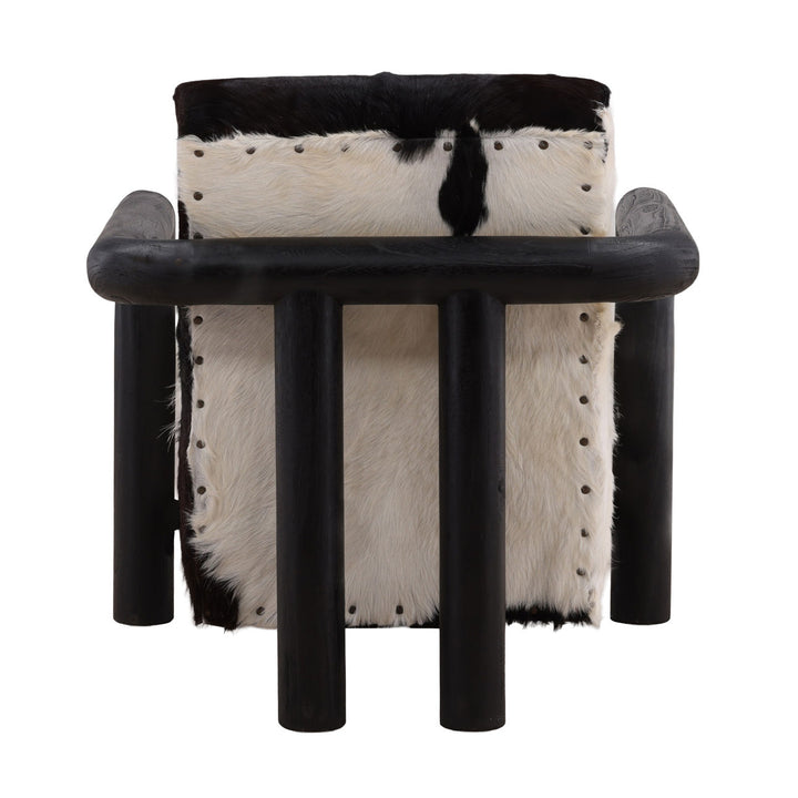 Elenna Hide and Teak Lounge Chair, Black, back view