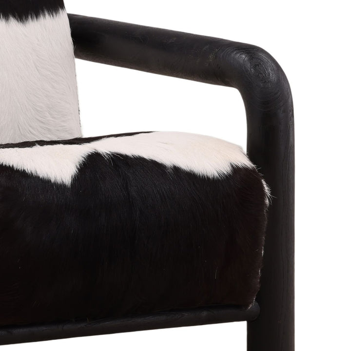 Elenna Hide and Teak Lounge Chair, Black, detail 2 view