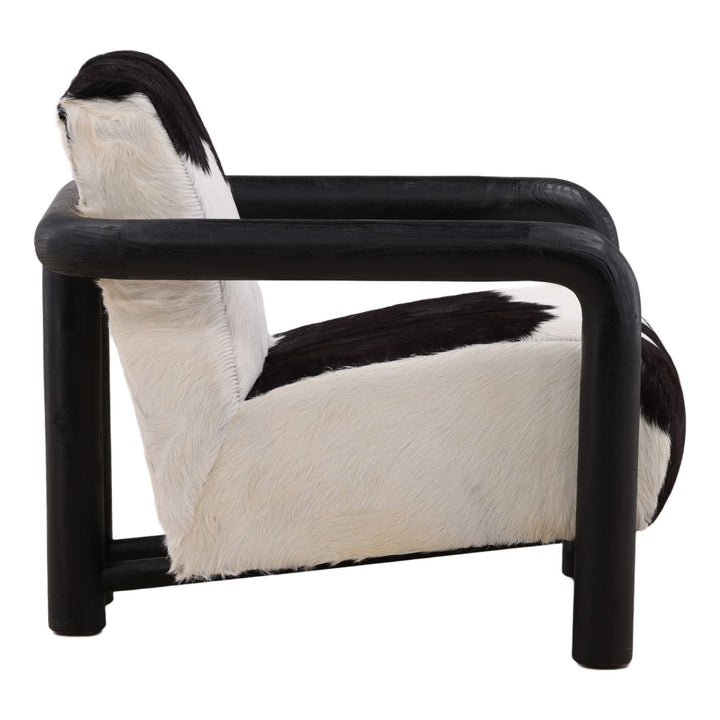 Elenna Hide and Teak Lounge Chair, Black, profile view