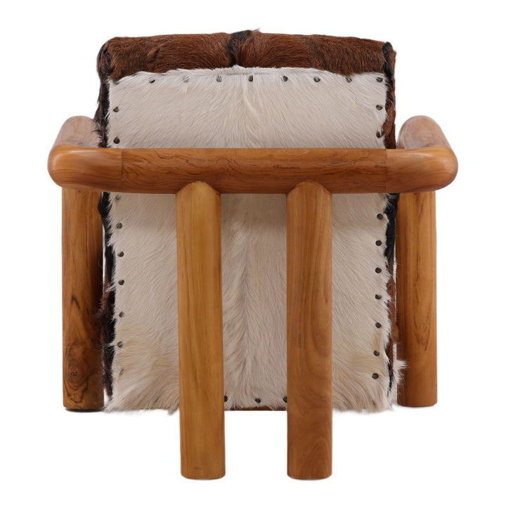 Elenna Hide and Teak Lounge Chair, Brown, back view