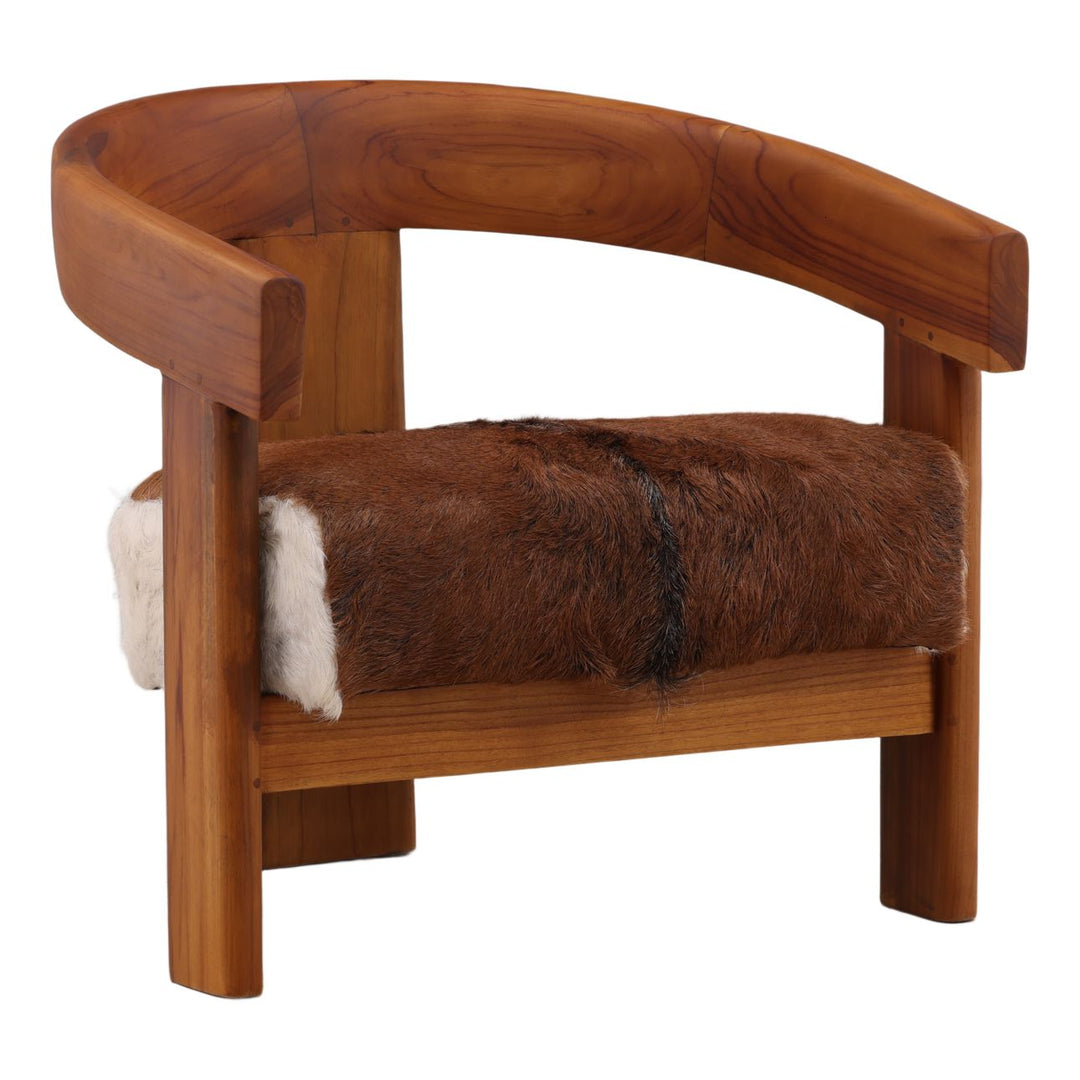 Norwyn Hide and Teak Lounge Chair, three-quarter studio view