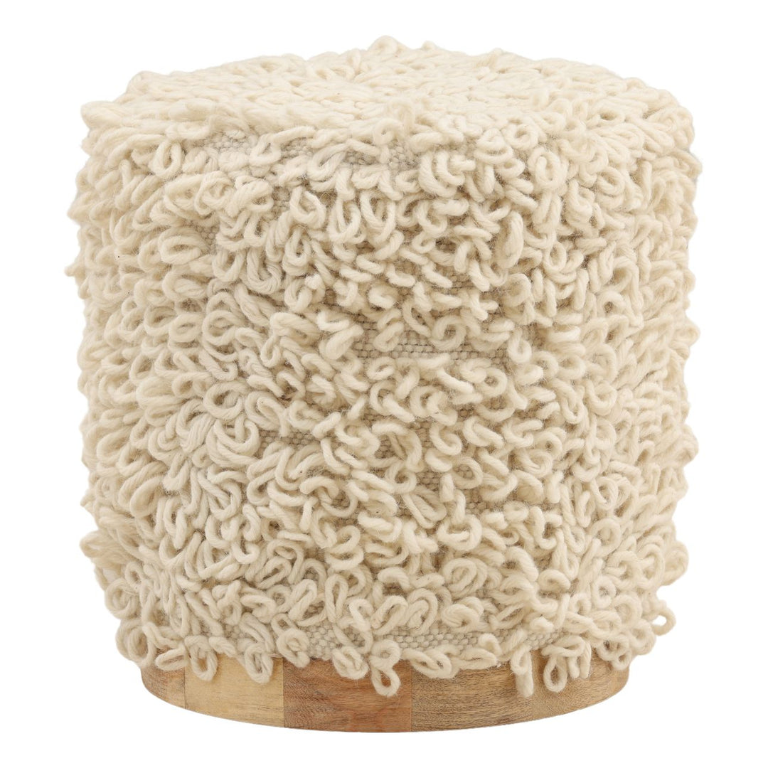 Mina Wool Stool, three-quarter studio view