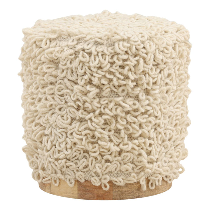 Mina Wool Stool, three-quarter studio view