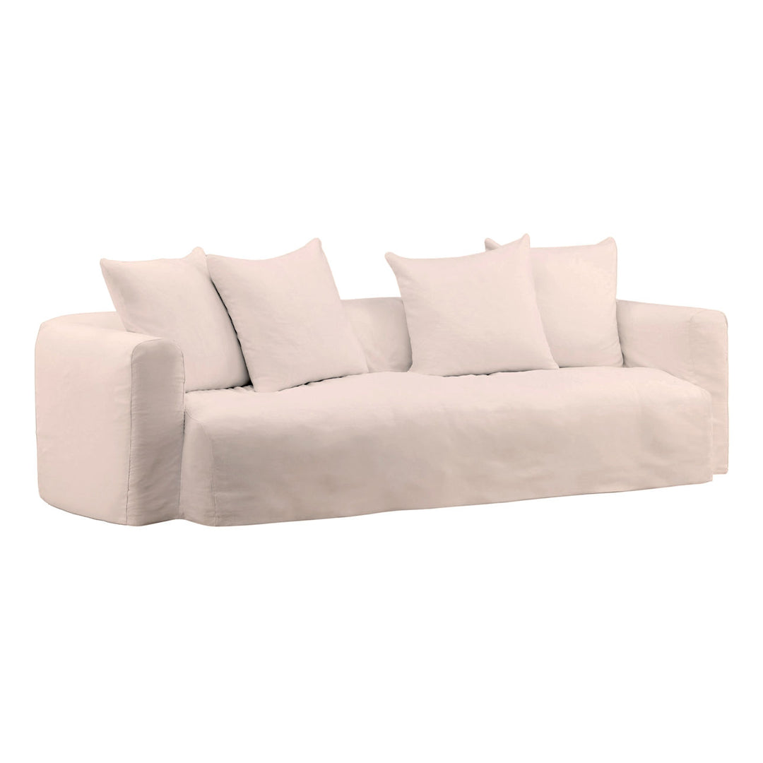 Montren Slipcovered Sofa, Natural, three-quarter studio view