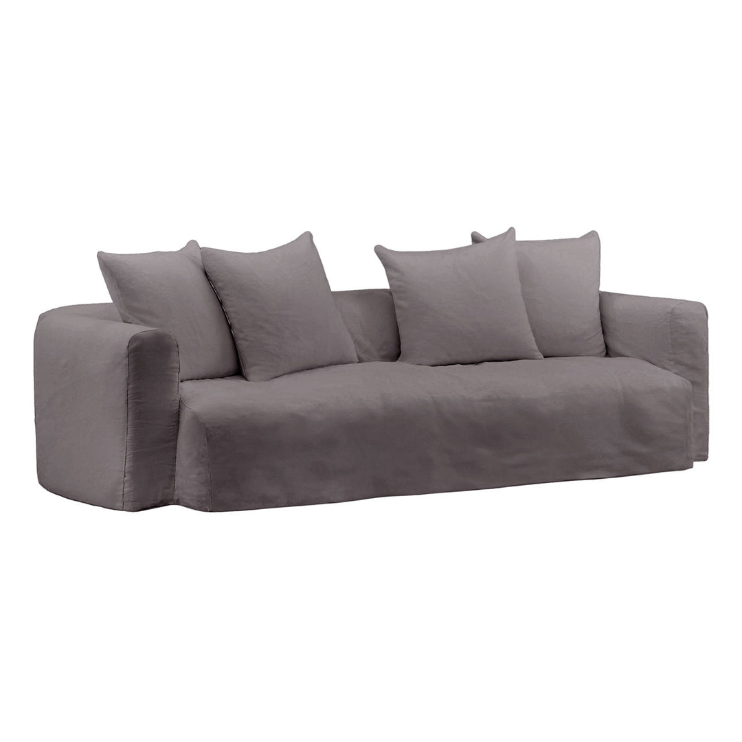 Montren Slipcovered Sofa, Stone, three-quarter studio view