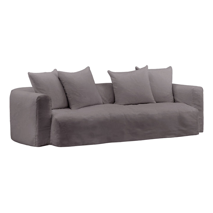 Montren Slipcovered Sofa, Stone, three-quarter studio view