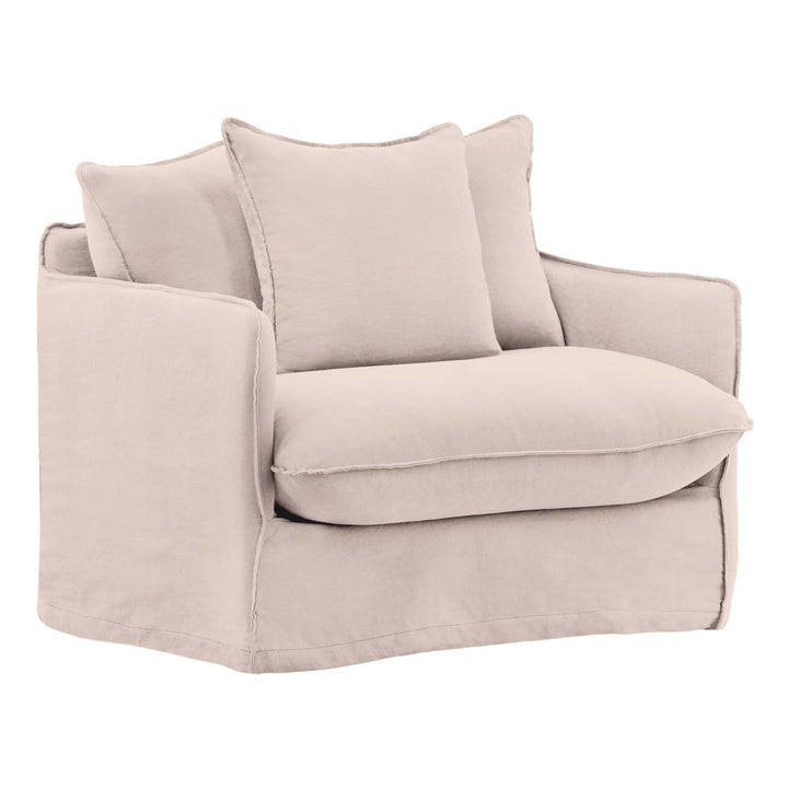 Lexren Slipcovered Lounge Chair, Natural, three-quarter studio view