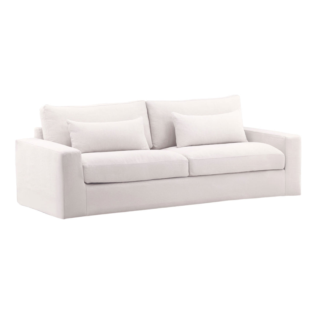 Sylren Slipcovered Sofa, White, three-quarter studio view