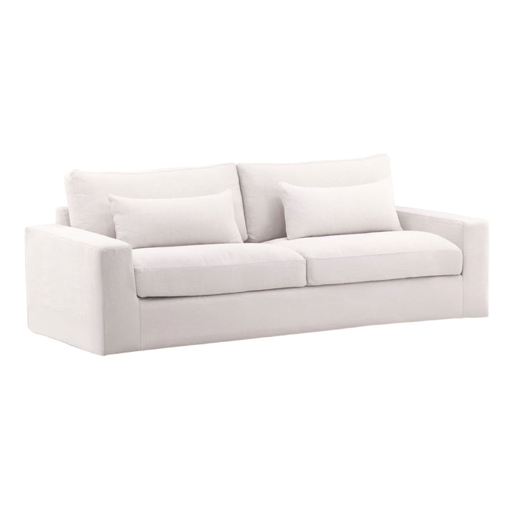 Sylren Slipcovered Sofa, White, three-quarter studio view